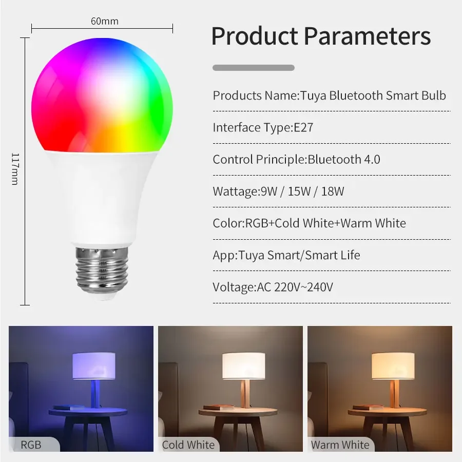 Tuya Smart LED Light Bulb E27 9W 220V Bluetooth RF Remote Group Control Smart Life RGB Spotlight For Bar Bedroom Decor Lighting - الصورة 6