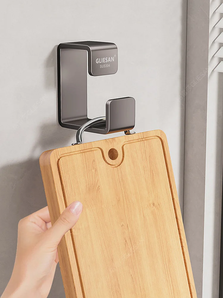 Non-perforated Wall-mounted Kitchen Shelves, Cutting Board Storage Racks, Pot Lid Racks, Hooks, Sink Drain Racks, Kitchen Tools - الصورة 2
