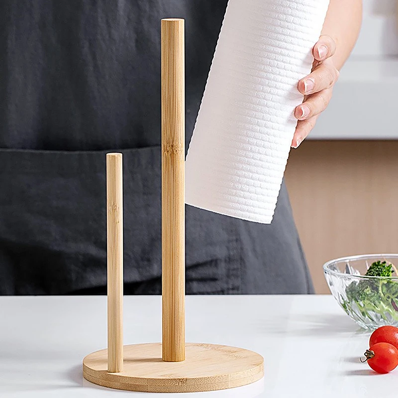 Vertical Wooden Roll Paper Shelf Storage Rack Kitchen Paper Towel Rack Plastic Wrap Lazy Cling Film Lazy Rag Holder High Quality