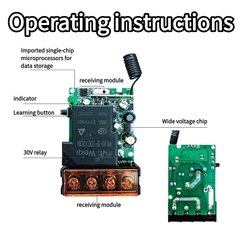 Home Smart RF Wireless Remote Control Switch 433MHz DC 12V 24V 36V 48V 30A Relay for Light Lamp Water Pump Door Access System - الصورة 3