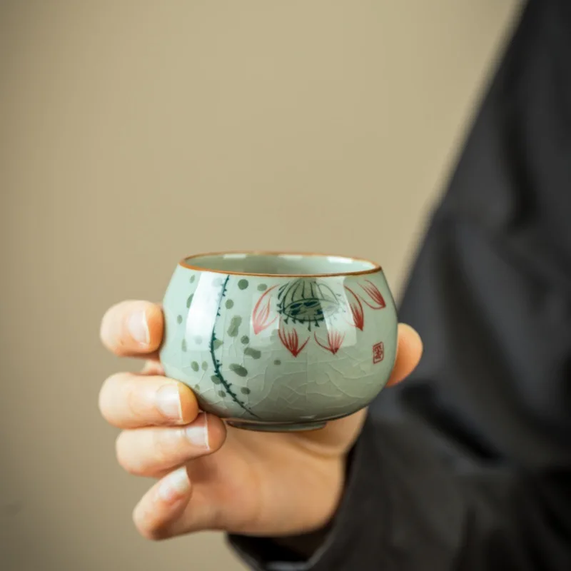 Handmade Ceramic Tea Cup, Porcelain Tea Bowl, Espresso Cups, Pottery Coffee Mug, Afternoon Teacup Mugs, Coffee Cups, 6PCs Set - الصورة 3