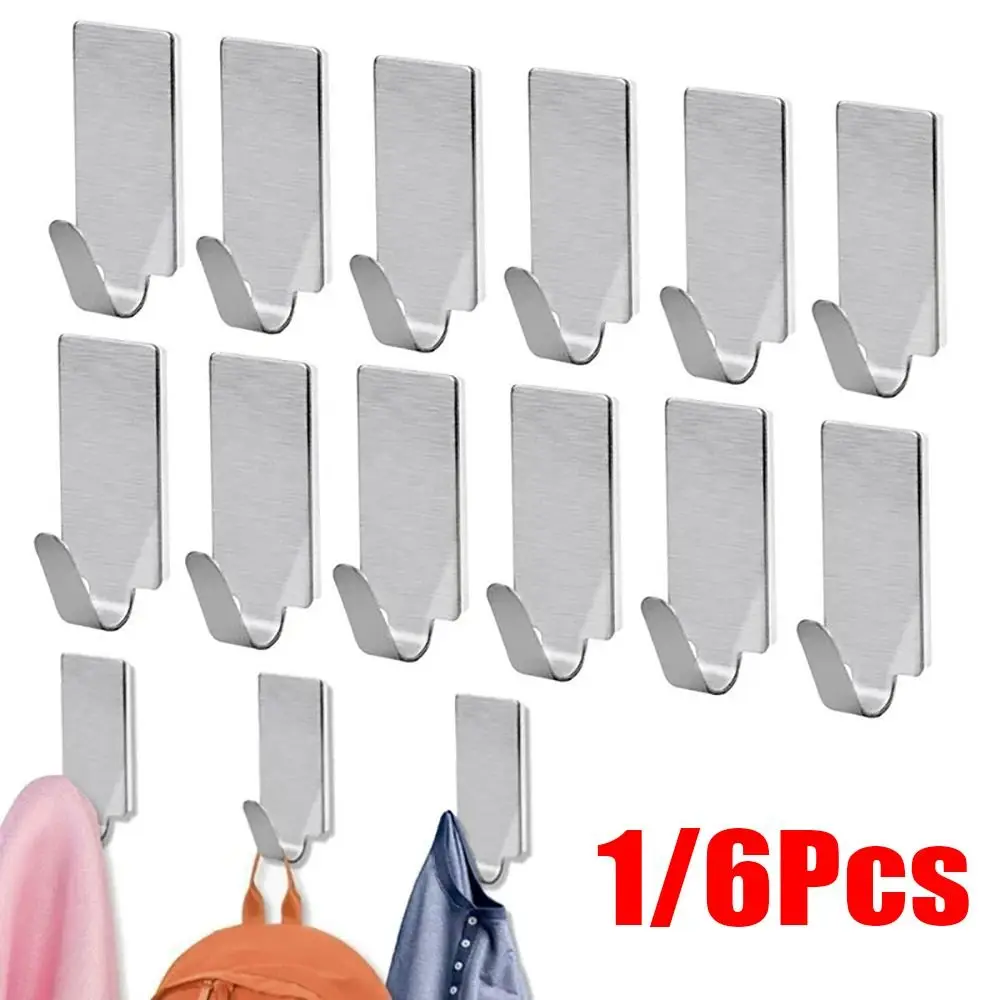 1/6Pcs Kitchen Bathroom Wall Hanger Hook Small Stainless Steel Bathroom Organizer Self Adhesive Multi-purpose Towel Rack Hanger - Image 2