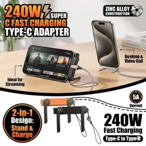 2in1USB C Baseus Adapter Phone Stand 240W PD Fast Charger Type-C Female to Male Connector Durable Zinc Alloy for Samsung HUAWEI