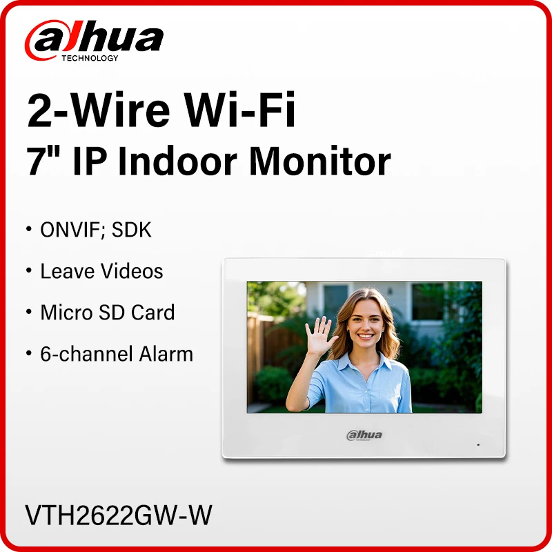 Dahua 2-Wire WiFi Indoor Monitor 7" IP Camera Wireless Monitor Screen Smart Home Video Intercom Doorbell System New VTH2622GW-W