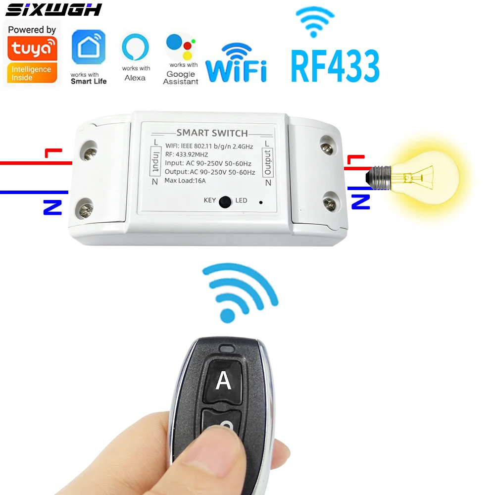 16A WiFi Tuya Smart Switch Wireless Remote Control Switch Timer Switch Compatible Smart Life App Alexa Google Home