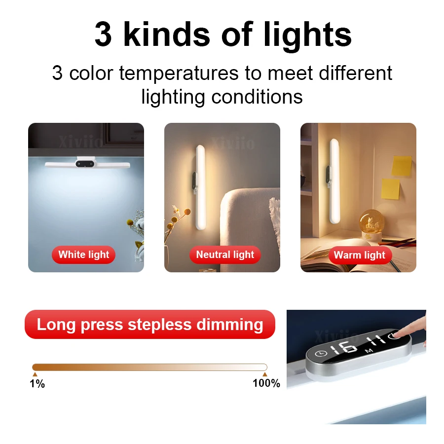Smart Touch Table Lamp Magnetic Desk Lamp Bulit-in 18650 Battery for Reading Cabinet Mirror Bedside Rechargeable Night Lights - الصورة 2