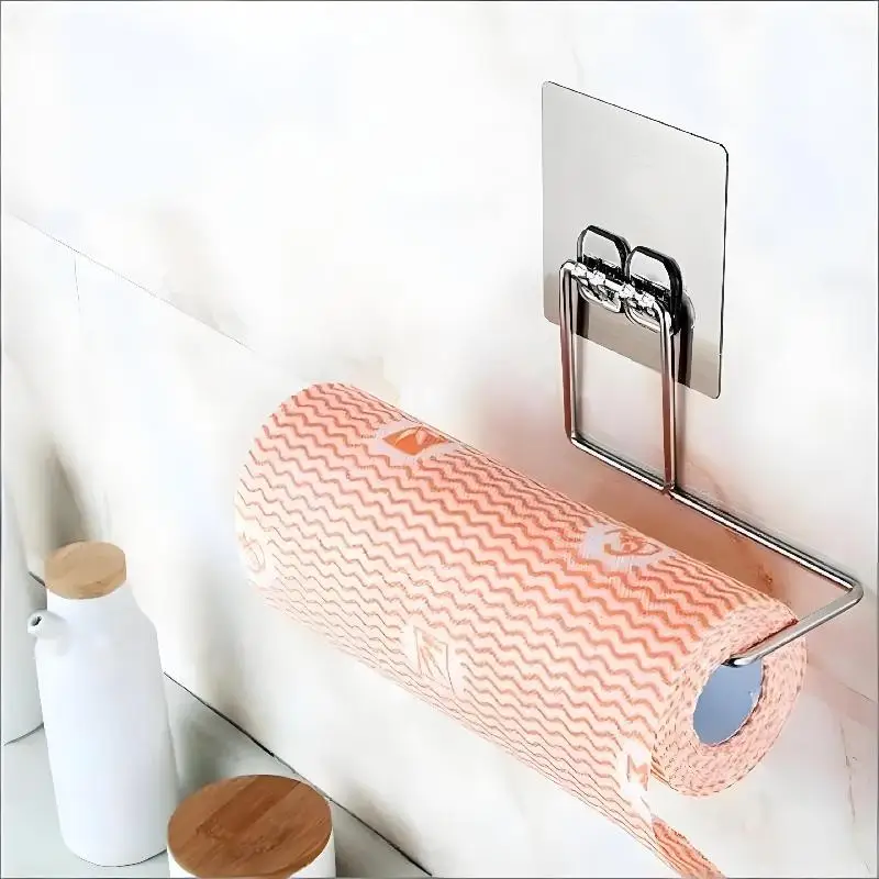 The Kitchen Wall Hanging Paper Towel Rack,Plastic Wrap , Perforation-Free Dish Cloth Stainless Steel Organizer Hooks - الصورة 2