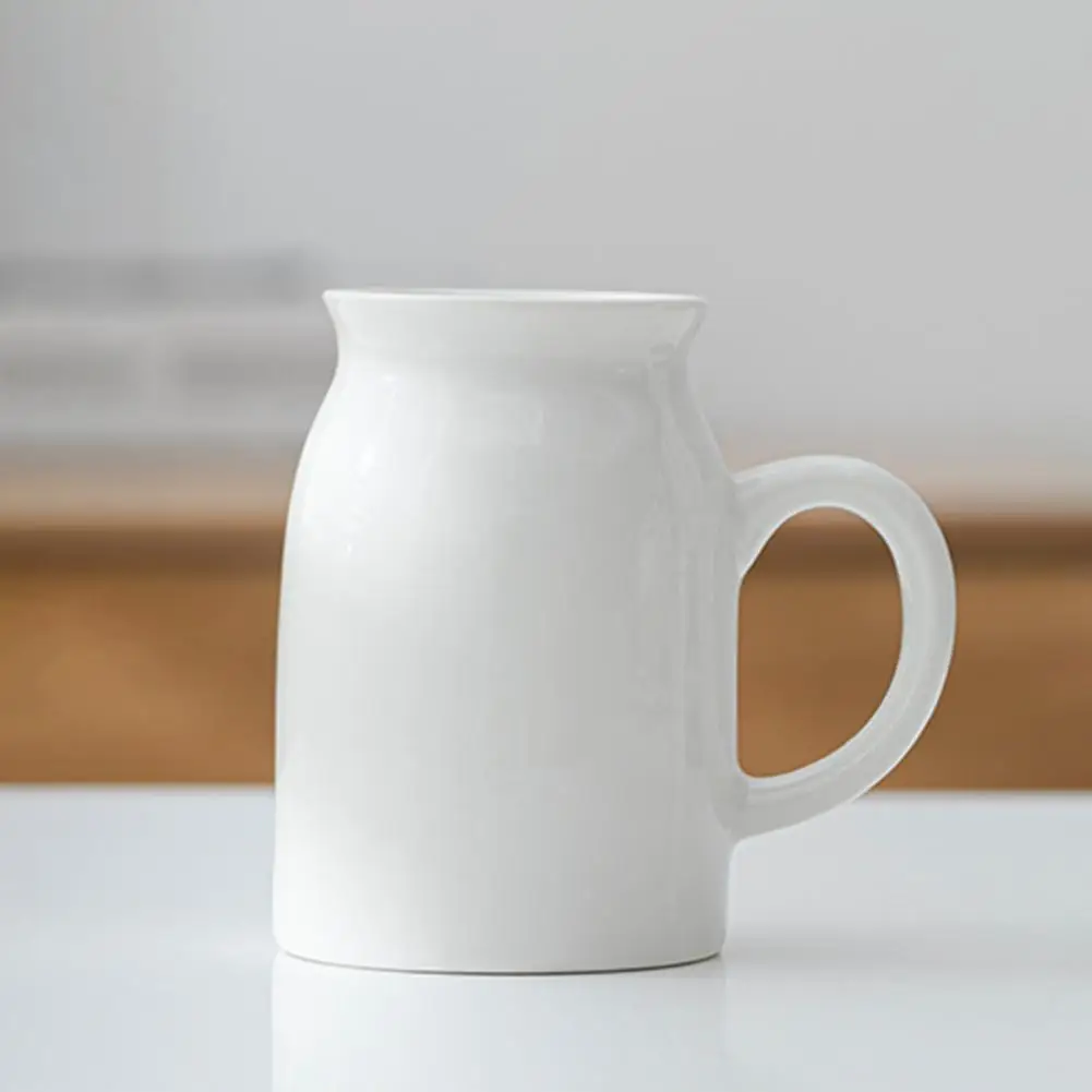 White Ceramic Pitcher Vase with Handle Rustic Decorative Farmhouse Flower Vase for Living Room Bedroom Kitchen Office Shelf Deco
