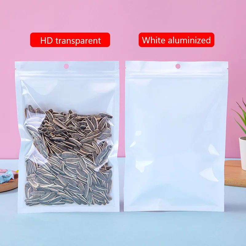 50/100pcs White Aluminum Clear Front Ziplock Bags Food Storage Kitchen Packaging Self Sealing Organizer - الصورة 4