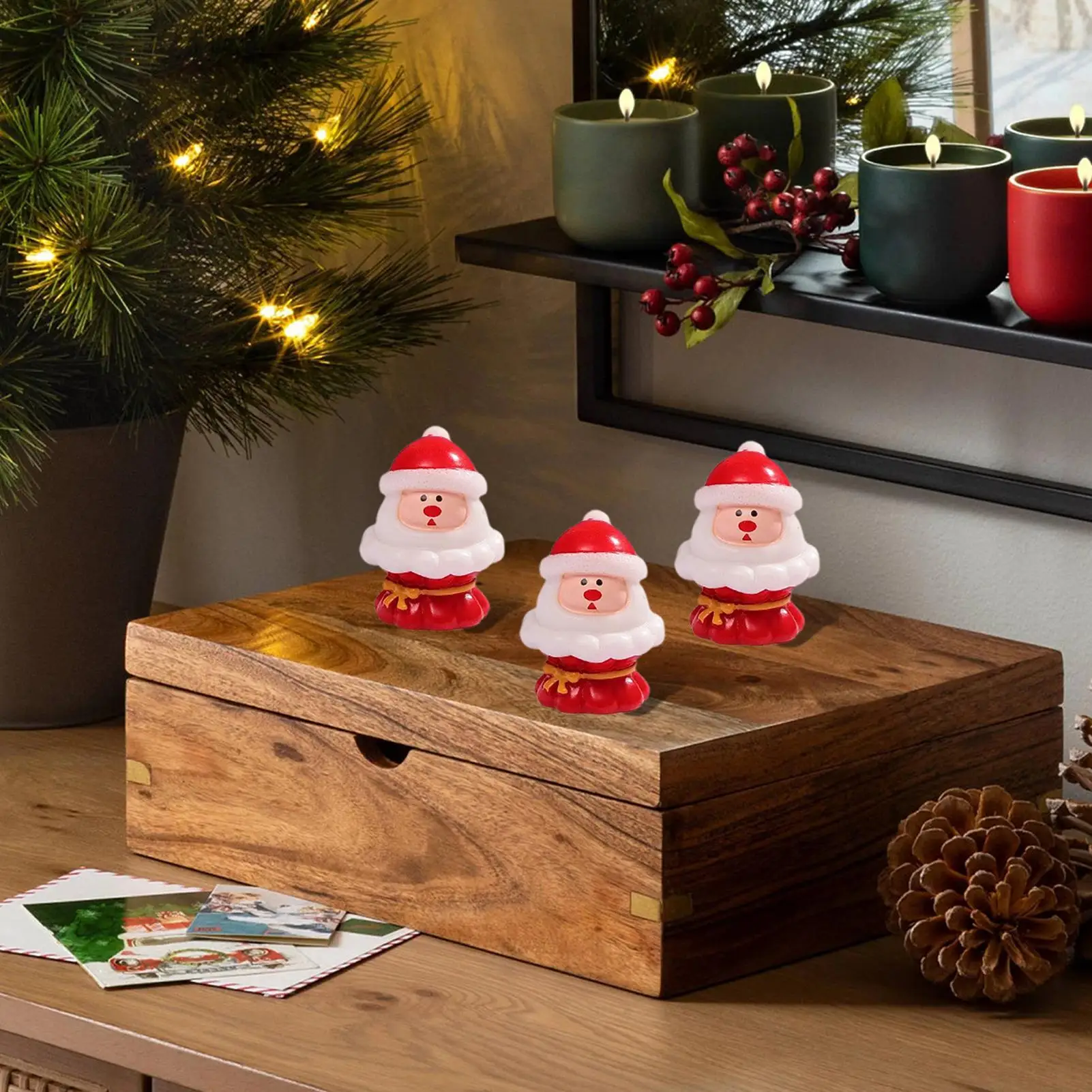 Mini Santa Figurines Miniature Tabletop Christmas Decor Collectible Santa Claus Ornament For Bedside Shelf Kitchen Dining Table - الصورة 4