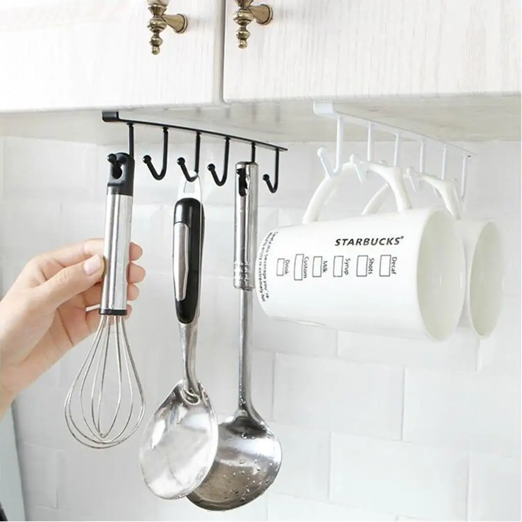 6 Hooks under Holder, Multi-functional Kitchen Utensil Shelf for - الصورة 5