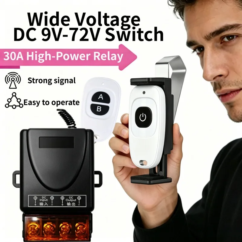 Home Smart RF Wireless Remote Control Switch 433MHz DC 12V 24V 36V 48V 30A Relay for Light Lamp Water Pump Door Access System