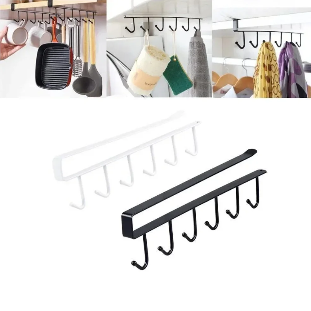 1pcs Kitchen Shelf Storage Clothes Hanging Organizer Cup Holder Glass Mug Holder 6 Hooks Storage Rack Kitchen Accessories