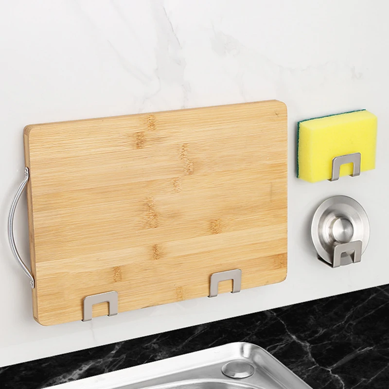 Stainless Steel Sink Tray Drainer Rack Kitchen Sink Sponge Holders Self Adhesive Hook Storage Holder Kitchen Wire Rag Organizer - الصورة 4