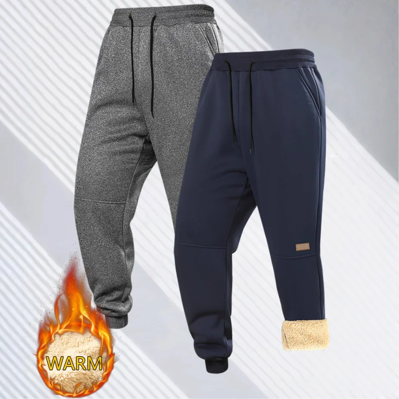 Black Pants Men Winter Casual Men's Plus Velvet Thickened Warm Sports Casual Sweatpants Cargo Trousers - الصورة 2