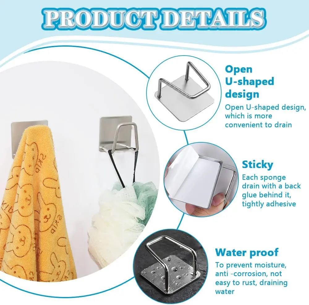 Sponge Holder Kitchen Adhesive Stainless Steel Waterproof Sink Sponge Drain Rack Shelf kitchen organizer and storage Accessories - الصورة 4