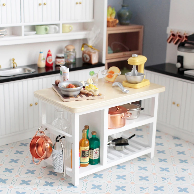 1/12 Doll House Furniture Miniature Wooden Console Table Cabinet Kitchen Room Sideboard Bathroom Living Room Shelf For Dollhouse - الصورة 11