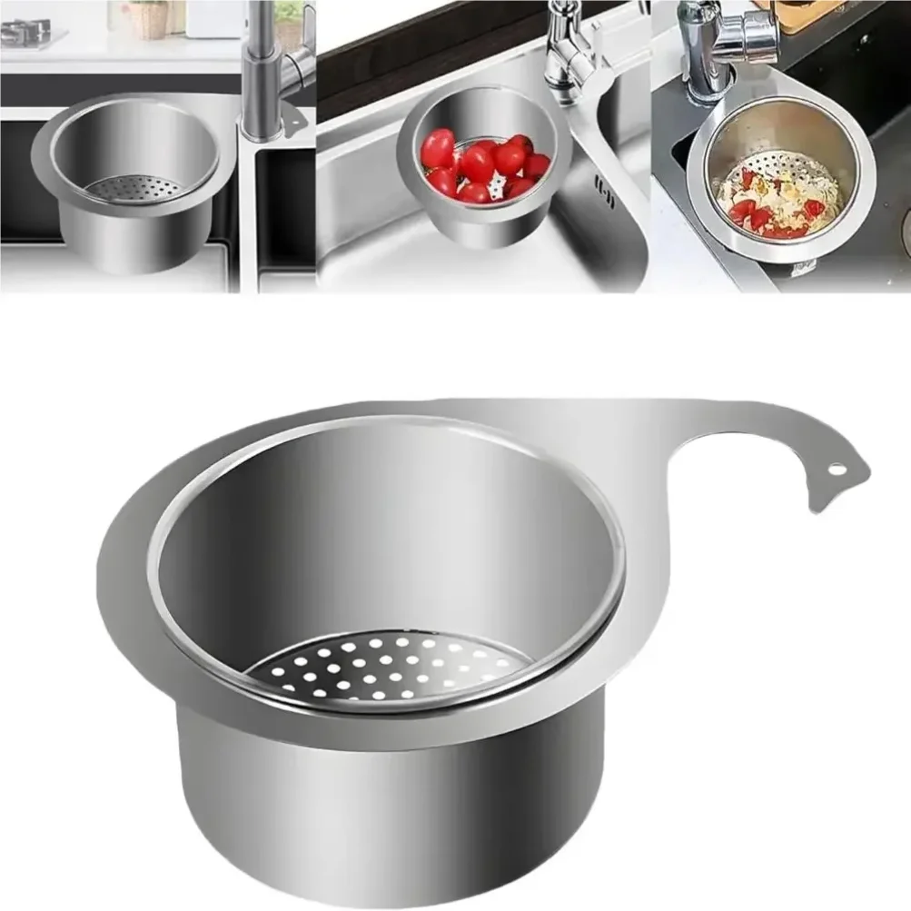 New Drain Water Basket Sink Drain Basket Stainless Steel Kitchen Basin Organizer Filter Storage Shelf Swan Drain Strainer Basket - Image 3