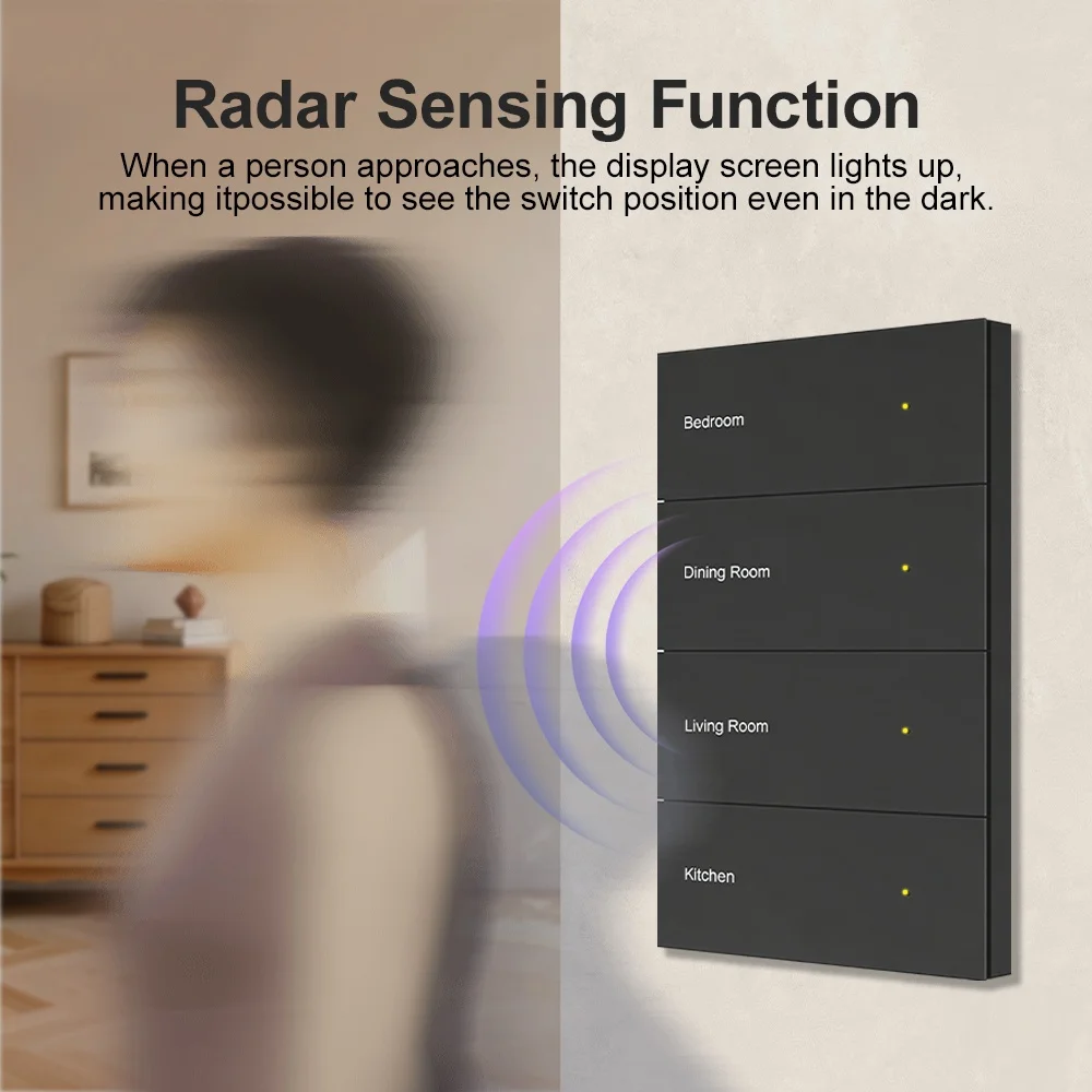 Manhot DIY Name Switch Zigbee Smart Display Screen Black Push Button Light Switch Work with Tuya Alexa Google Home Voice Control - الصورة 2