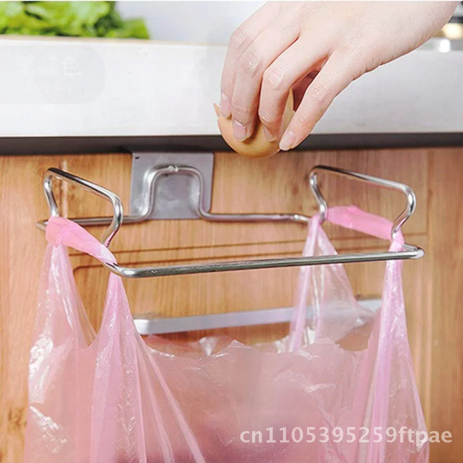 Stainless Steel Kitchen Hanging Bag Rack - Door Back Storage Hook for Garbage Bags Creative Cabinet Organizer Single Tier - الصورة 2
