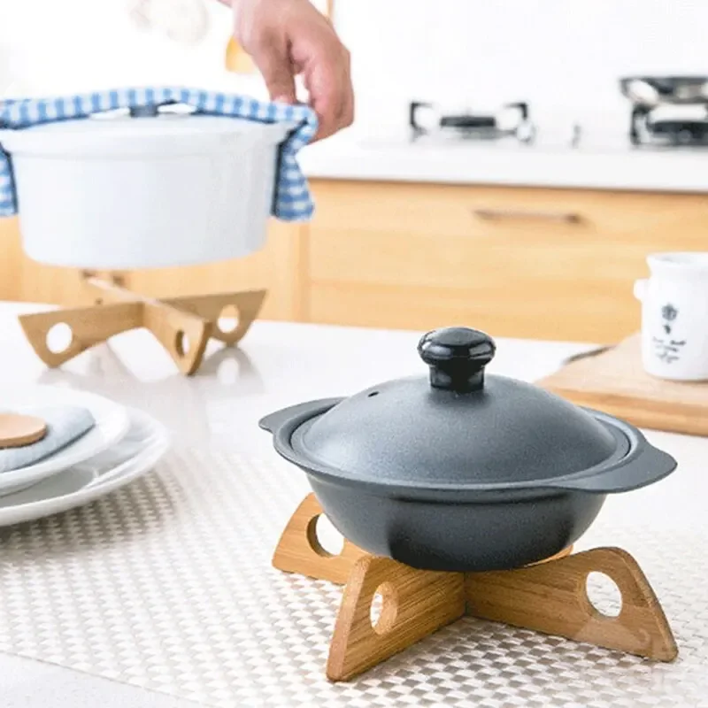 Cross Tray Holder Wooden Removable Table Mat Anti-Heat Steam Table Mat Household Kitchen Anti-Slip Wooden Mat Gadget - الصورة 3