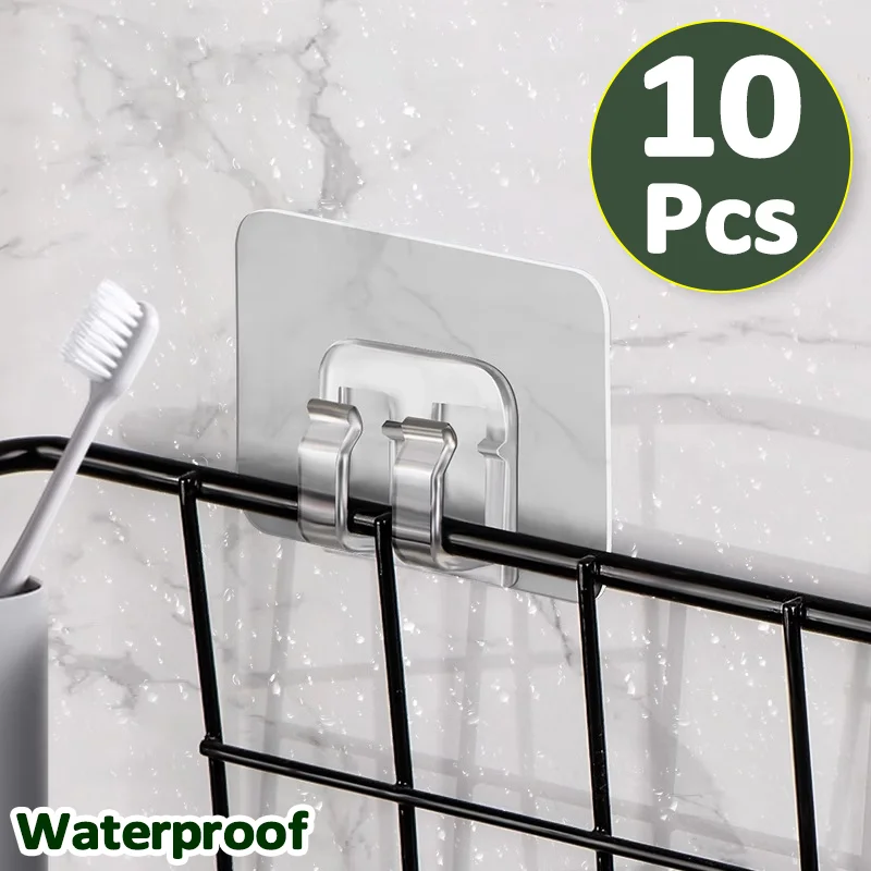 10Pcs Multipurpose Transparent Hanging Shelf Hooks Kitchen Storage Rack Fixing Patch Strong Self-Adhesive Snap Bathroom Gadgets