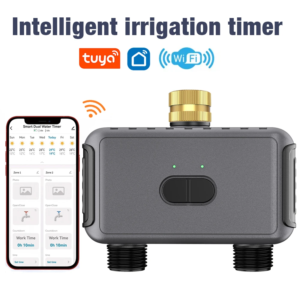 Wifi Automatic Water Timer Dual Hose Garden Irrigation Watering System Remote Control Sprinkler Programmer for Garden Yard Lawn