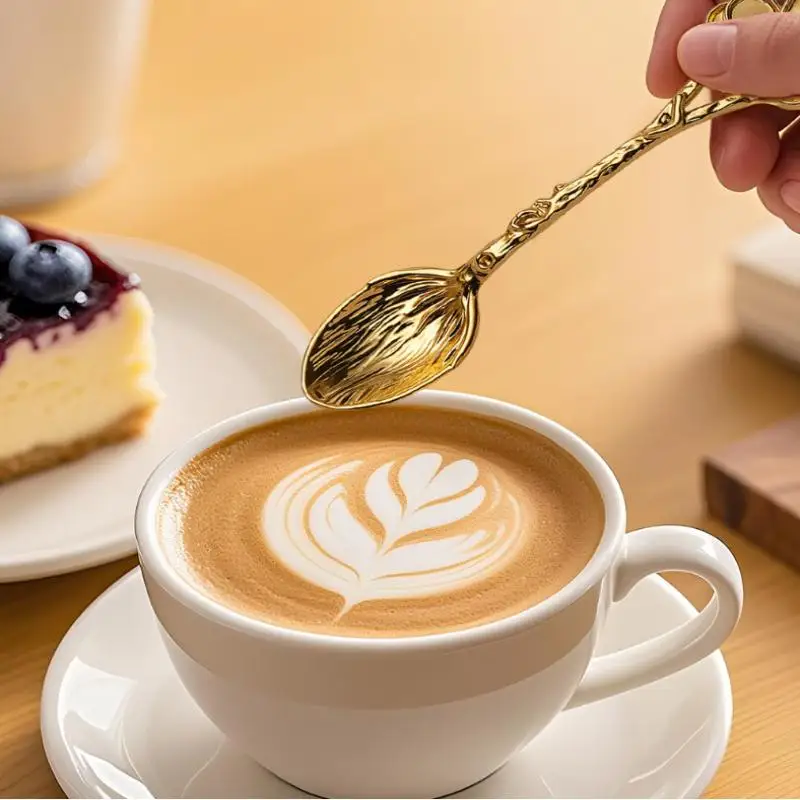 1Pc Metal Dessert Coffee Spoon Vintage Carved Dragonfly Branches Leaves Shape Ice Cream Cake Dessert Milk Mixing Kitchen Gadgets - الصورة 4