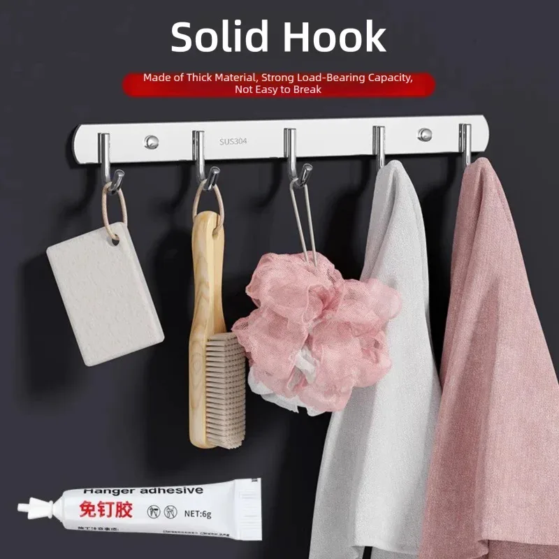 Steel-colored row hooks Bathroom hooks Clothing hooks Hanger Organizer shelf Storage shelf Wall rack Kitchen accessories - الصورة 5