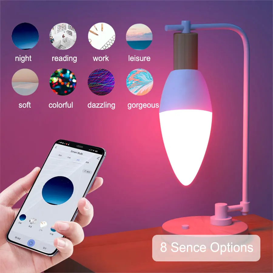 Smart WiFi E14 Candle Light Tuya / Smart Life App 220V 5W 7W 9W LED Bulb Supports Alexa Google Home Color Changeable Room Decor - الصورة 4