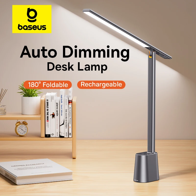Baseus Desk Lamp 180° Foldable LED Table Lamp Rechargeable Auto Dimming Smart Eye Protection Study Reading Room Night Light Lamp