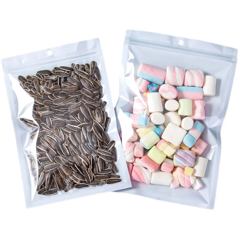 50/100pcs White Aluminum Clear Front Ziplock Bags Food Storage Kitchen Packaging Self Sealing Organizer - الصورة 5