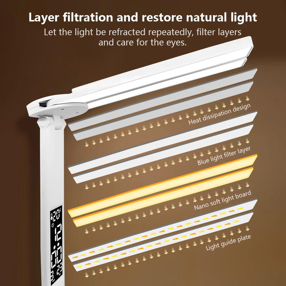 Double Headed Eye Protection Table Lamp LED Rechargeable Dimmable Desk Light Smart Display For Study Reading Bedside Night Light - الصورة 2