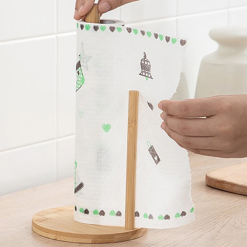 Vertical Wooden Roll Paper Shelf Storage Rack Kitchen Paper Towel Rack Plastic Wrap Lazy Cling Film Lazy Rag Holder High Quality - الصورة 4