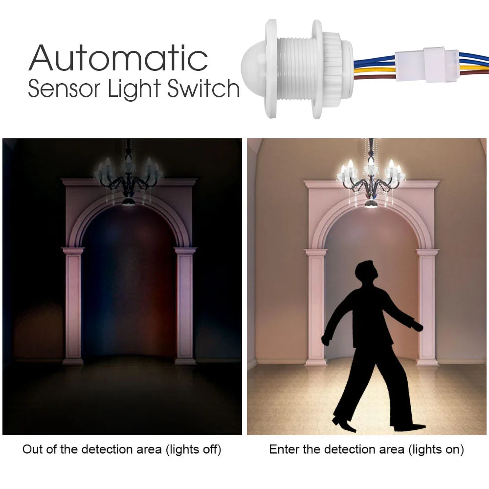 2PCS PIR Motion Sensor Detector Smart Switch Home Indoor Outdoor Infrared Light 110V 220V Time Delay Mode Adjust Lighting Switch - الصورة 4