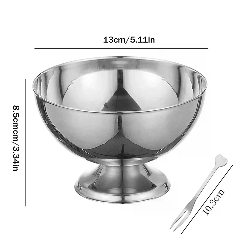 Salad Cup Safe Stainless Steel Ice Cream Cup Gold Silver Dessert Bowl With Ice Cream Spoon Accessories Household Kitchen Tools - الصورة 6