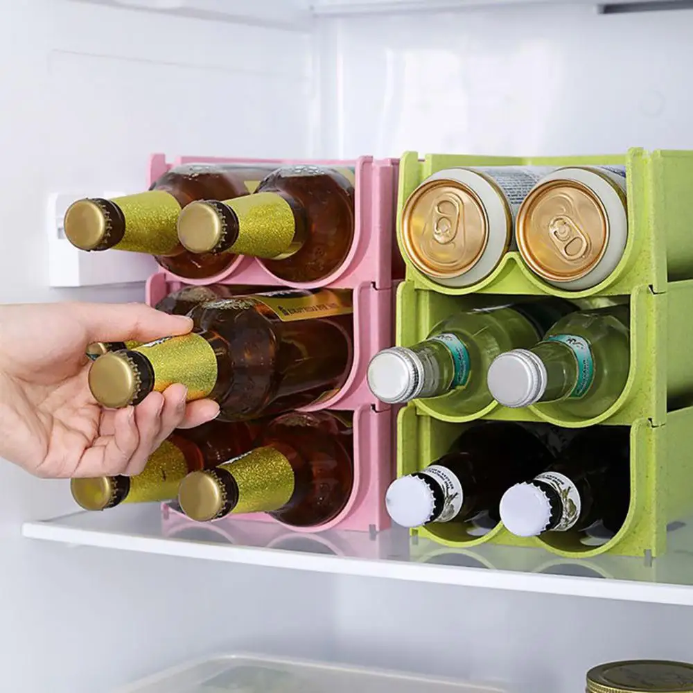 1PC Refrigerator Can Beer Wine Bottle Holder Rack Anti-skid Hollow Design PP Stackable Can Storage Stand for Kitchen Organizer - الصورة 3