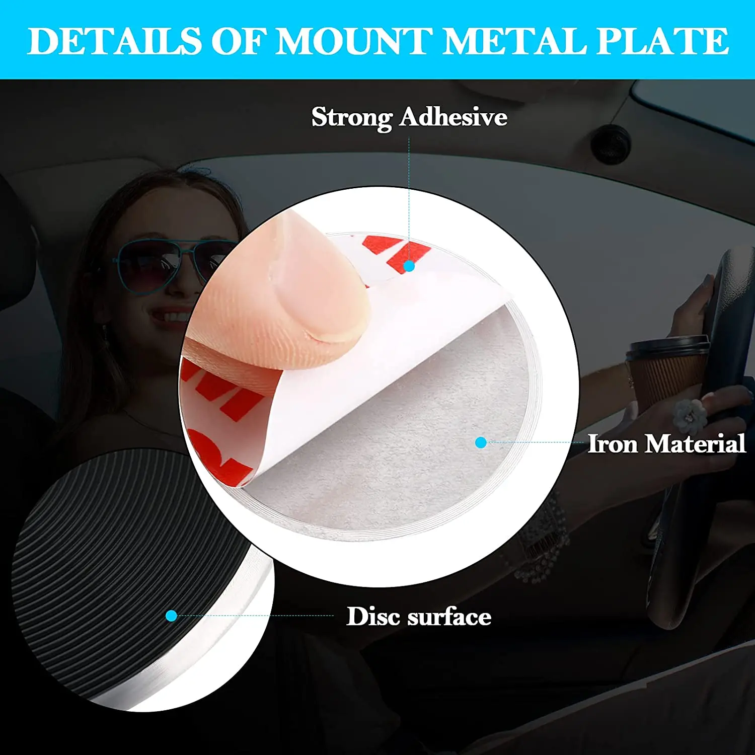 Thin Metal Plate For Magnetic Car Phone Holder Iron Sheet Sticker Disk For Magnet Tablet Desk Phone Car Stand Mount Round Holder - الصورة 4