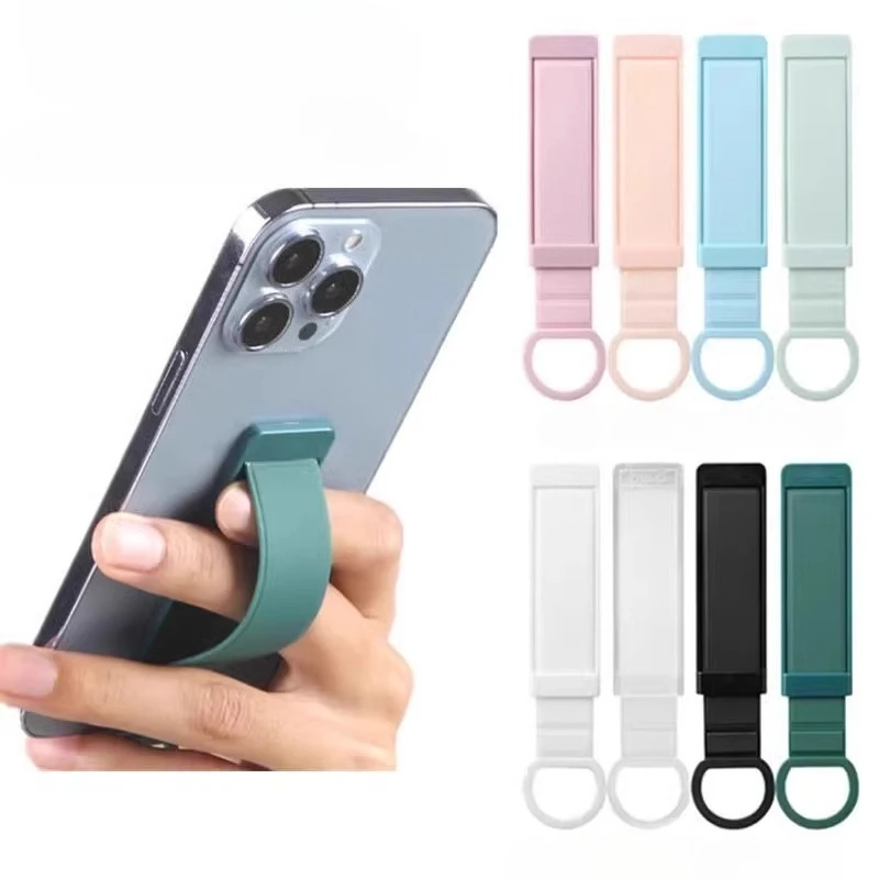 Retractable Phone Grip Stand with Adhesive Base Pull String Phone Holder with Wrist Strap Universal Mobile Phone Kickstand