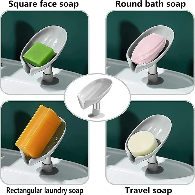 1PC Leaf Shape Soap Holder Suction Cup Sponge Dish Rack With Drain Water Bathroom Shelf For Home Storage Box Kitchen Accessories - Image 3