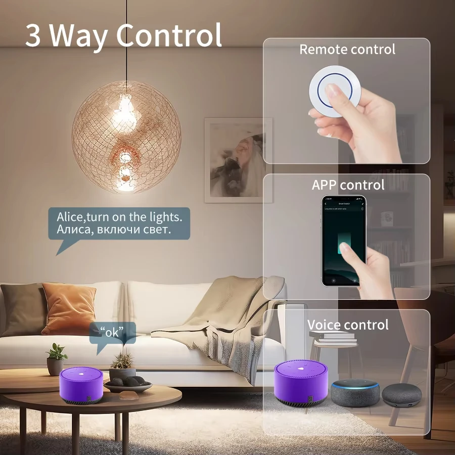 16A RF 433Mhz Wireless Tuya WiFi Smart Switch Relay Receiver Mini Round Panel Switch Alexa Google Home Alice Voice Control - الصورة 2