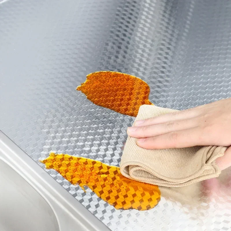3M Kitchen Stickers Self-Adhesive Aluminum Foil Anti-Oil Waterproof Wallpaper For Countertops Drawers Cabinets Shelves Line - الصورة 3