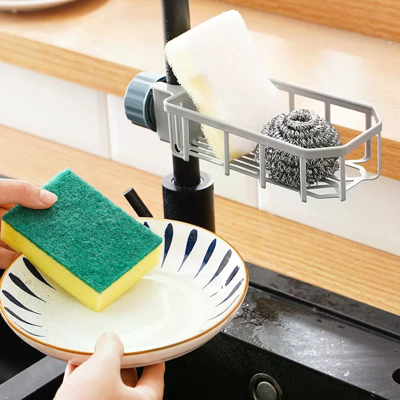 Adjustable Sink Drain Rack Sponge Storage Faucet Holder Soap Drainer Shelf Basket Organizer Kitchen Bathroom Accessories - الصورة 4