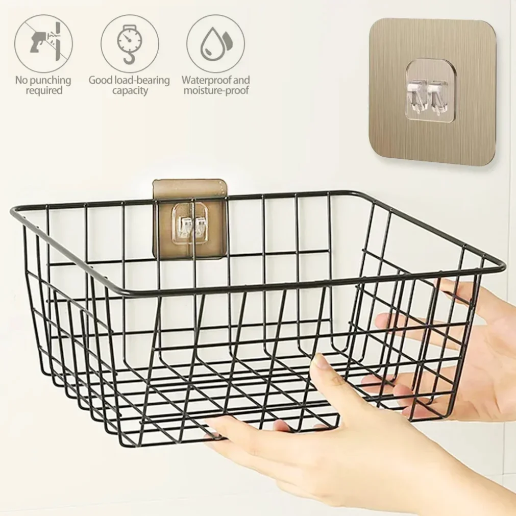 5pcs Wall Adhesive Hooks Transparent Wire Shelf Rack Hook Wall Mount Free Punch Kitchen Bathroom Non Trace Stickers Holder - الصورة 3