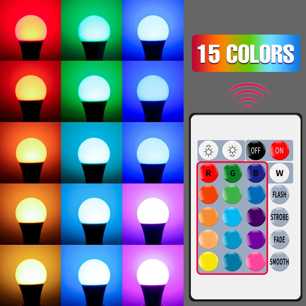 25W LED RGB Bulb 220V IR Remote Control Colorful Smart Light E27/E26 Lamp Bulb 110V For Home Bedroom Party Decora 5W 10W 15W 20W - الصورة 2