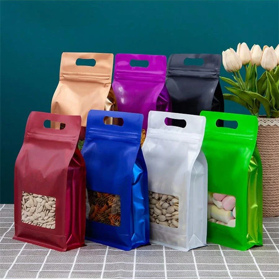 10pcs Colorful Stand Up Pouch 8 Side Sealed Clear Window Storage Bags Food Grade Kitchen Organizer Packaging Self Standing - الصورة 2