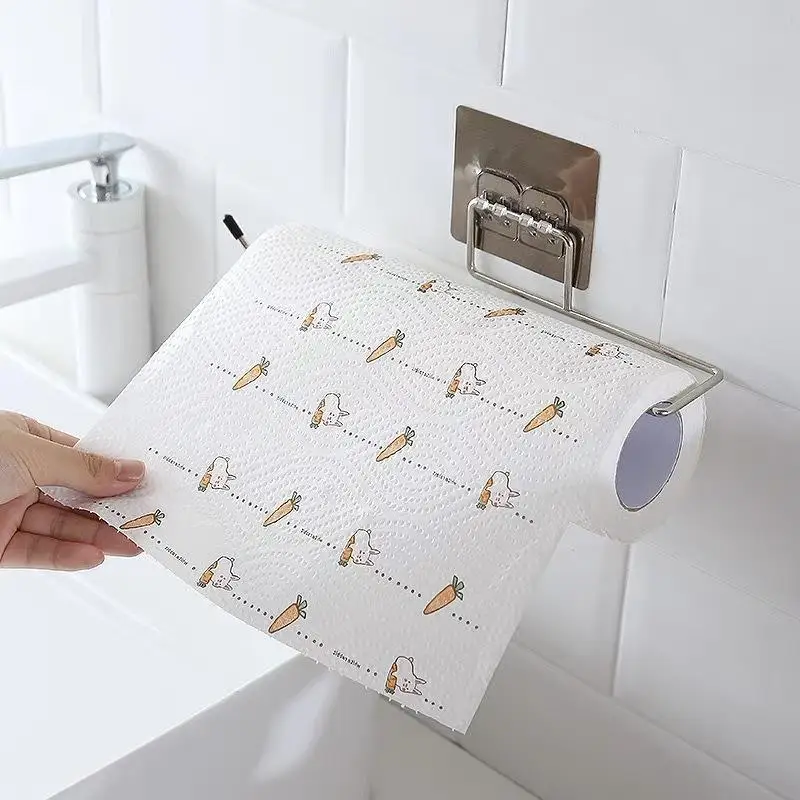The Kitchen Wall Hanging Paper Towel Rack,Plastic Wrap , Perforation-Free Dish Cloth Stainless Steel Organizer Hooks - الصورة 4