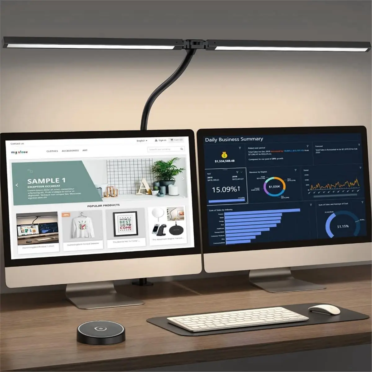 N94R Led Desk Lamp for Office Home - Eye Caring Architect Lamp with Clamp,Dual Screen Computer Monitor Work Smart Light - الصورة 3