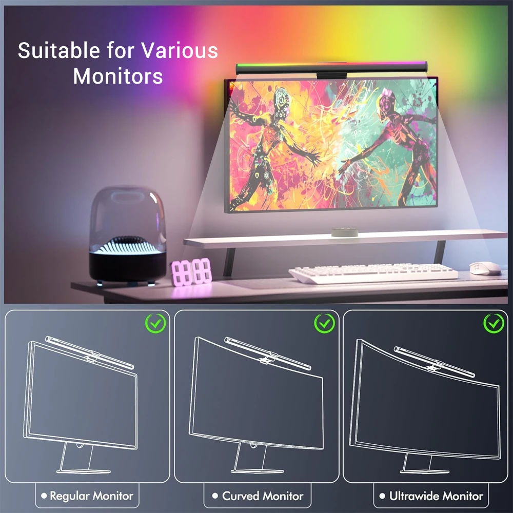 Smart RGB Monitor Light Bar Music Sync Screen Hanging Desk Lamp Eye-Care Luces LED Lighting For Gaming Night Light Accessories - الصورة 4