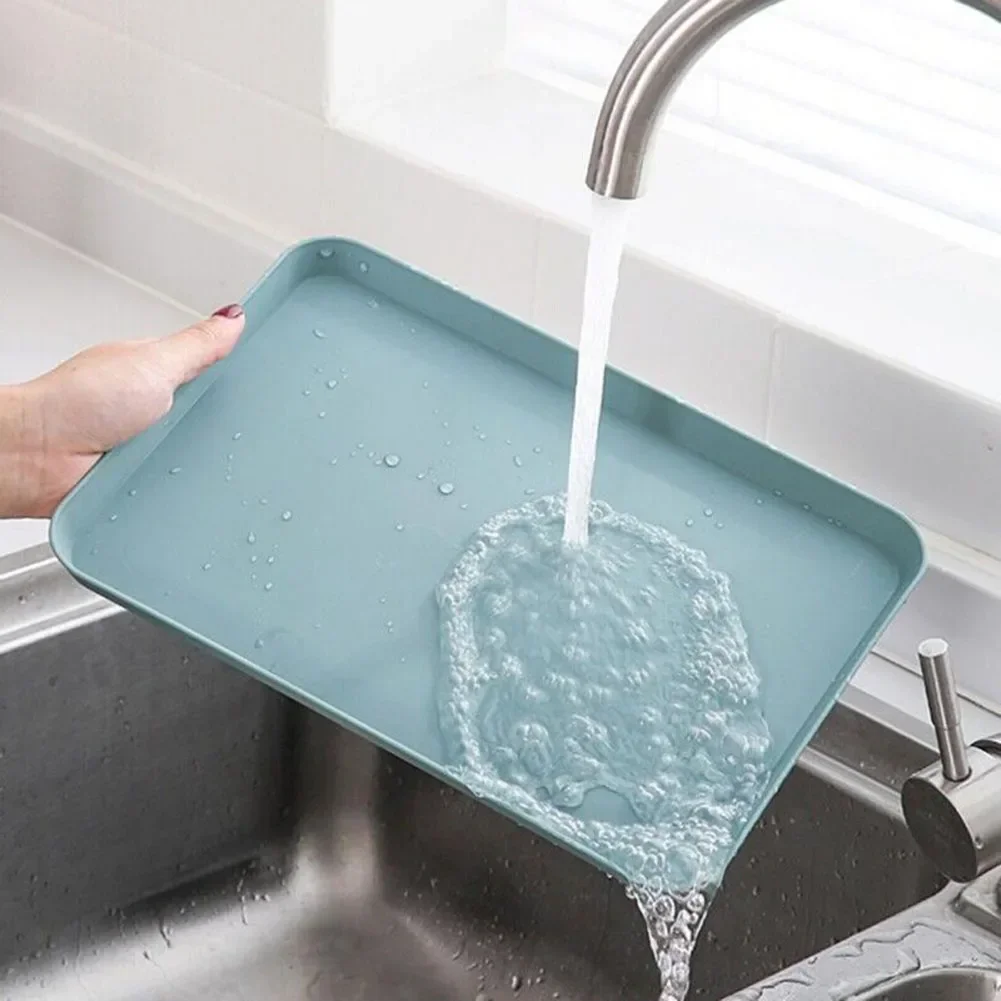 Restaurant Plastic Serving Tray Home Tea Fruit Dessert Tray Anti-Slip Resistant Food Cooking Storage Tray Kitchen Organizer - الصورة 5